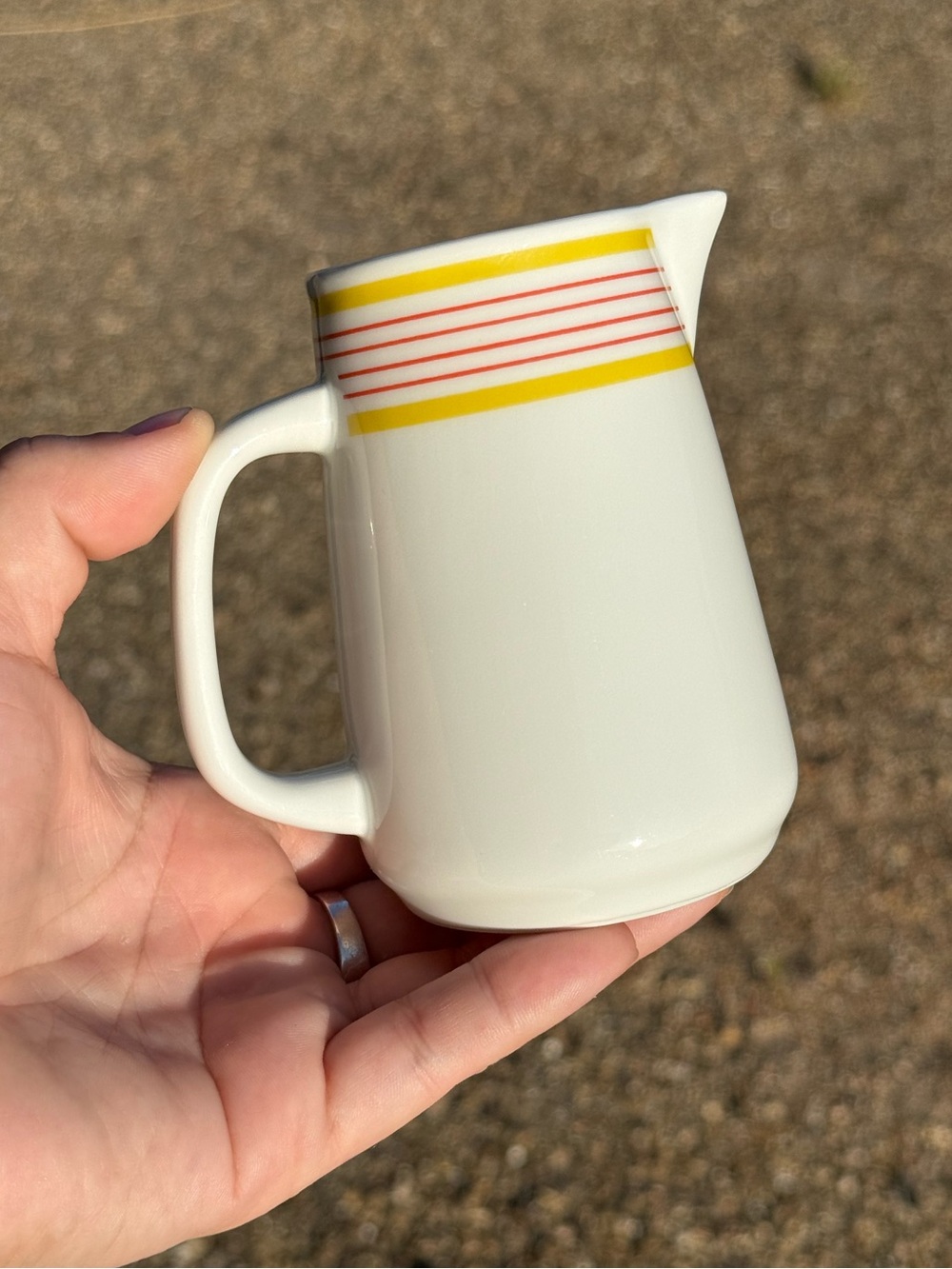 IKEA c1990s Vintage Ceramic Red Yellow Stripe White Milk Jug Spal Portugal